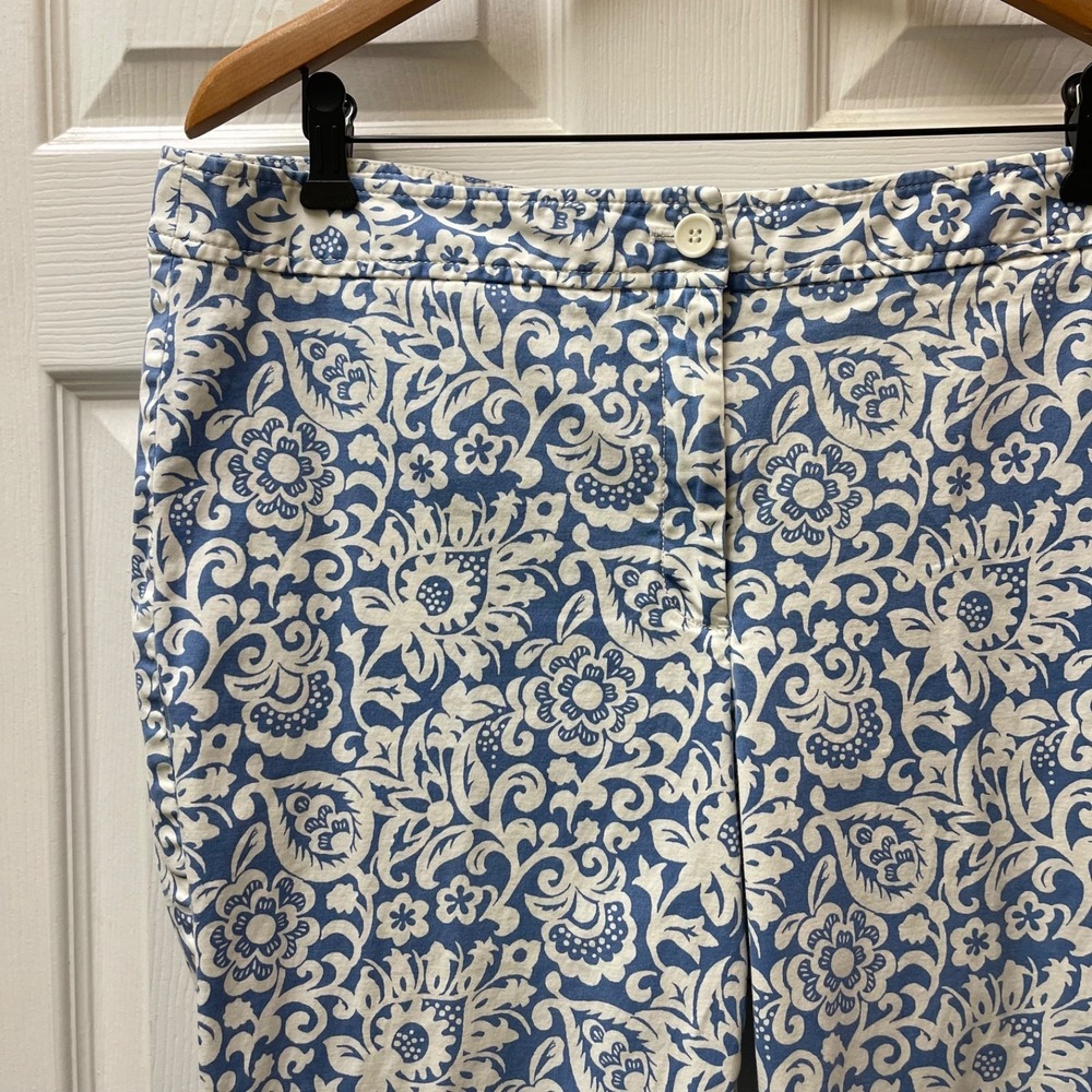 Talbots Women's Sz 14 The‎ Perfect Skimmer Pants Blue White Floral Cropped